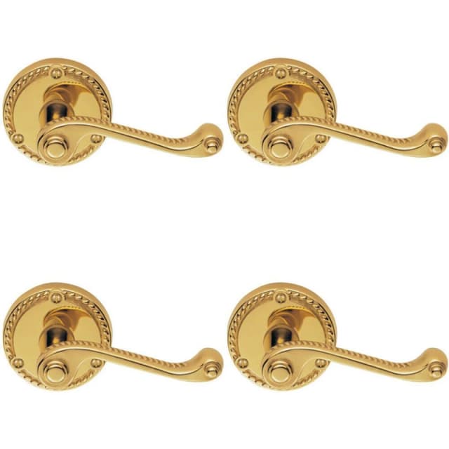Loops 4x PAIR Georgian Scroll Handle on Round Rose Rope Design Pattern Polished Brass Metallics