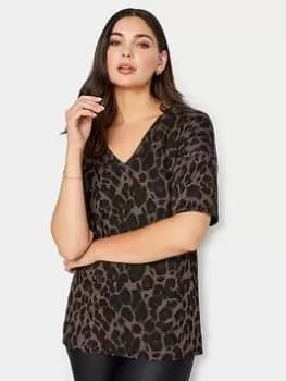 Long Tall Sally V Neck Chocolate Animal Top, Brown, Size 10, Women