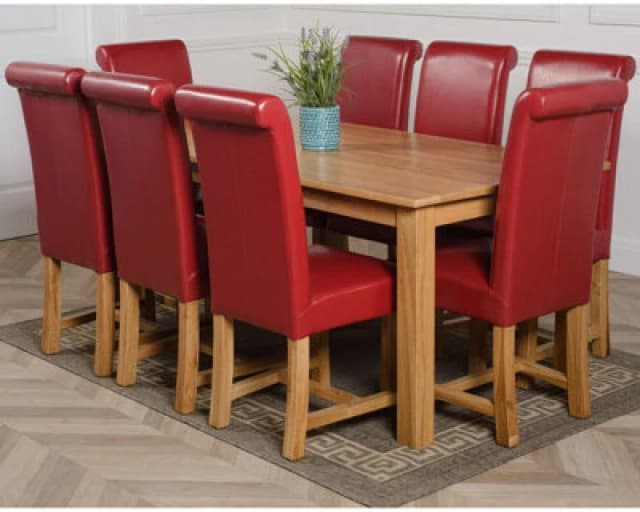 Thats Furniture Oslo 180 x 90cm Large Oak Dining Table & 8 Washington Leather Chairs in Red Red Unisex 180 x 90 cm
