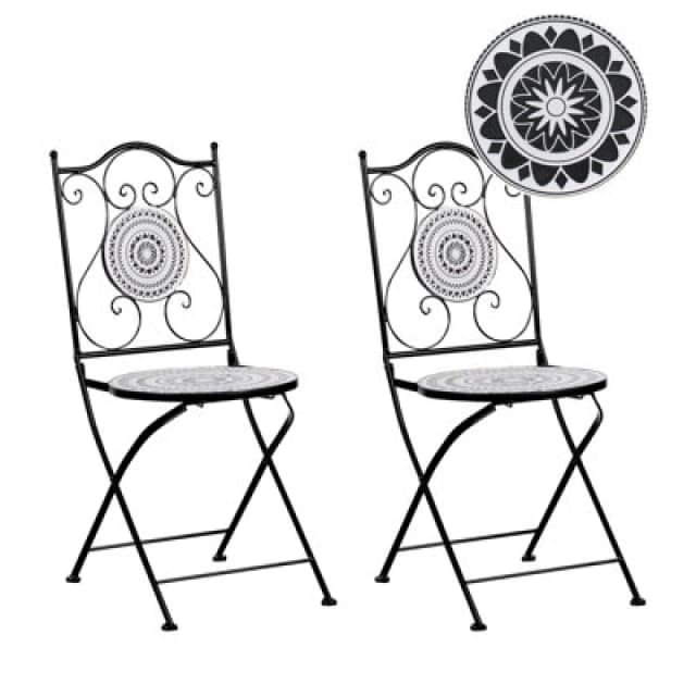 Beliani Set Of 2 Garden Chairs Comiso Folding Metal Black/ White