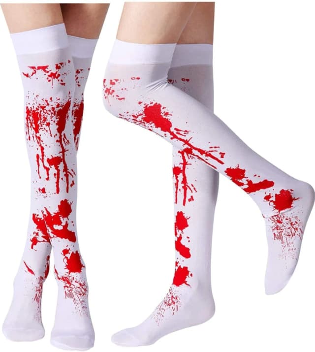 Shatchi Scary Blood-Stained Halloween Stockings - Over Knee Zombie Festival Socks White unisex