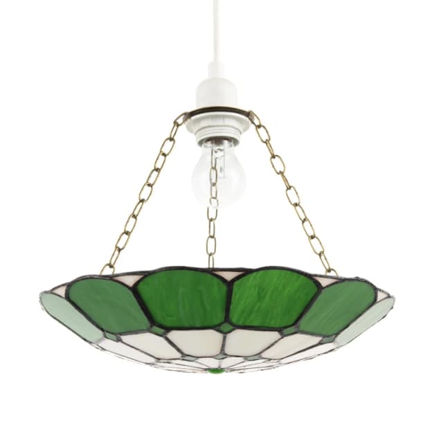 Happy Homewares Dark Emerald Green & Opal White Tiffany Glass Pendant Lighting Shade Green Unisex