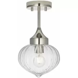 Loops - Semi Flush Ceiling Light Fitting - Bright Nickel Plate & Ribbed Glass Shade