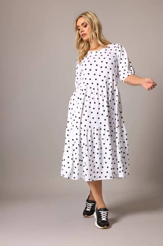 Yours Womens Polka Dot Maxi Dress in White Size: 26-28 White Female 26-28