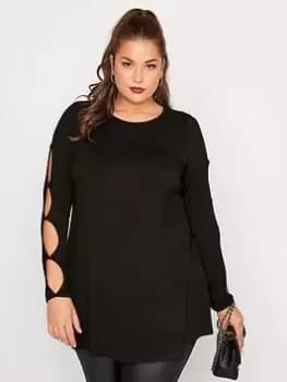 Yours Keyhole Sleeve Top Black, Size 16, Women