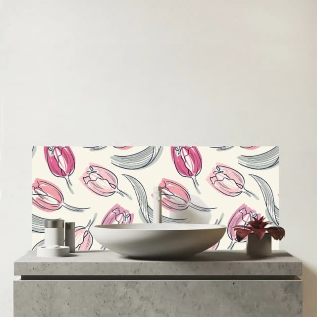 Warren Reed - Designer Tulips Glass Bathroom Splashback in Pink Pink Unisex