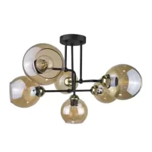 Monde Multi Arm Semi Flush Ceiling Light Gold, 55cm, 6x E27