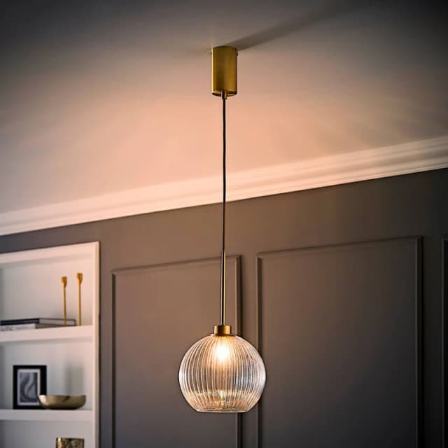 ValueLights Maddison Clear Ribbed Glass Shade Brushed Gold Ceiling Pendant Light with Bulb Clear Unisex
