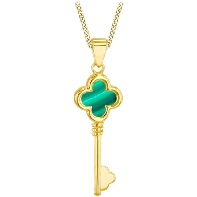 Be You 9ct Gold Malachite Clover Key Necklace Yellow Gold female 18in
