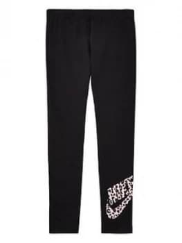 Nike Older Favourite Printed Legging, Black/Pink Size M 10-12 Years, Women