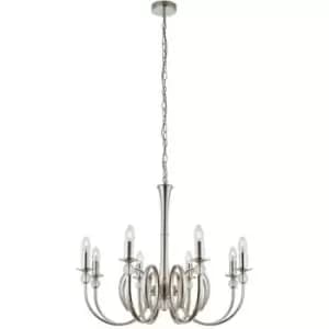 Luxury Hanging Ceiling Pendant Light Bright Nickel & Crystal 8 Lamp Chandelier