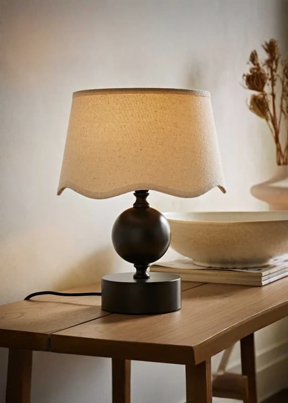 ValueLights ValueLights Anthony Candlestick Table Lamp with Linen Scallop Lamp Shade in Brown Brown One Size Unisex 5059406067990