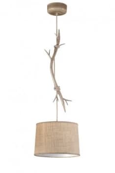 Ceiling Pendant 35cm Round, 1 x E27 (Max 40W), Imitation Wood, Linen Shade