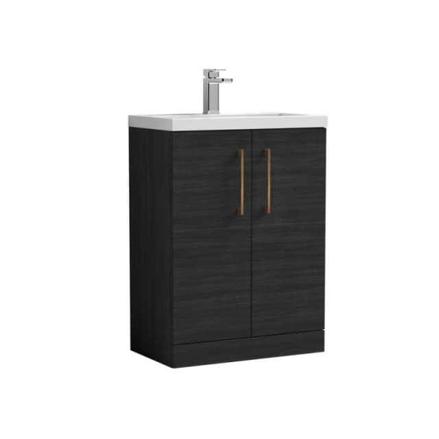 Balterley Bathroom Vanity Basin Unit, Brushed Bronze Handles, 600mm, Wood Black Unisex