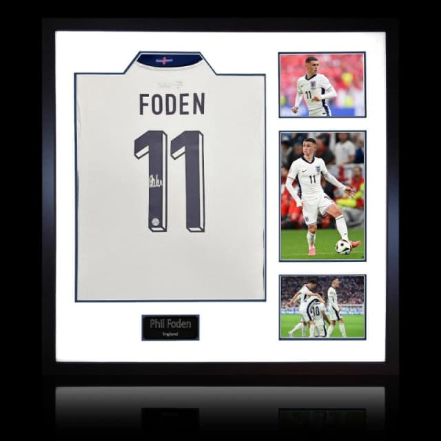 The Fan Cave Phil Foden Signed England 2024 Shirt Elite Frame White unisex 820x820mm