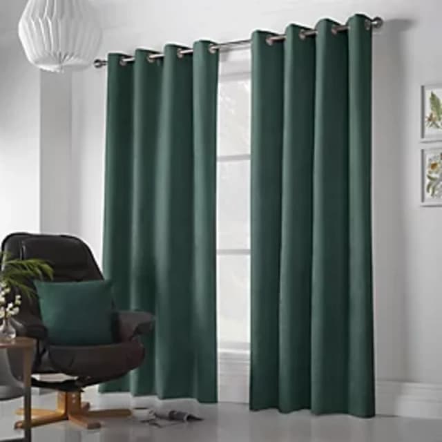 Velvet Chenille Ready Made Eyelet Curtains Green