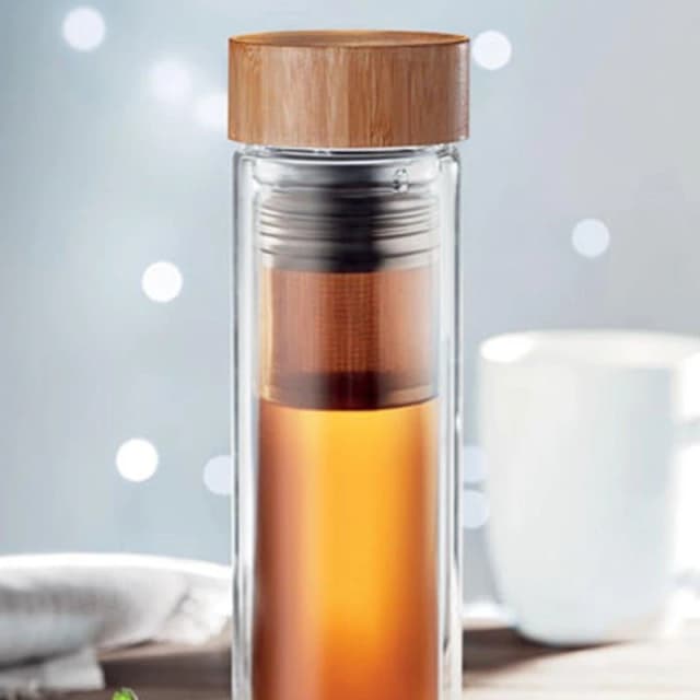 Treat Republic Bamboo Lid Insulated Glass Drinks Bottle & Infuser Clear unisex Standard