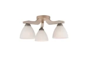 Adriano Multi Arm Semi Flush Ceiling Light, Glass Shades, White Beech, 3x E27