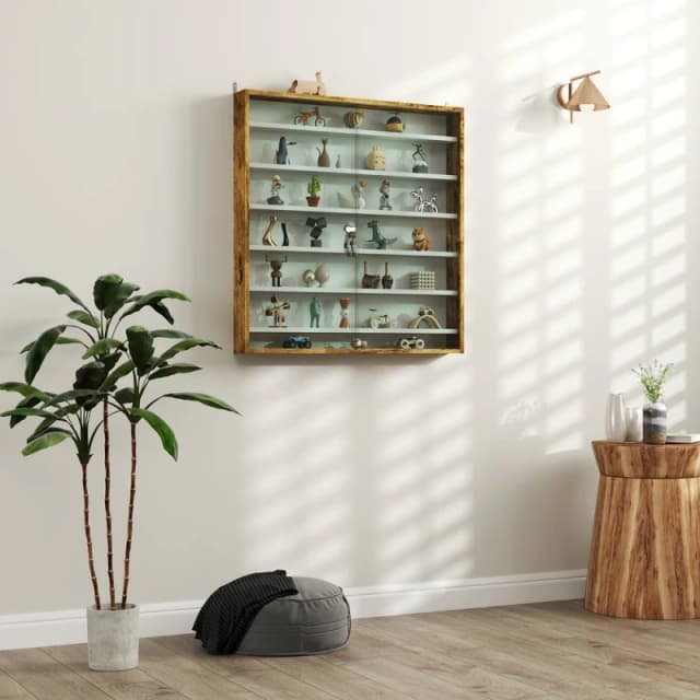 HOMCOM 7-Tier Wall Display Cabinet w/ Adjustable Shelves Glass Doors in Brown Size: Large Brown Unisex Large