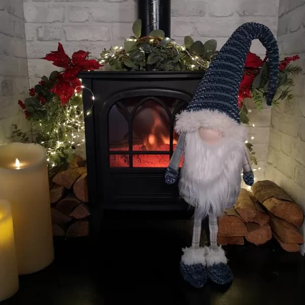 98cm Christmas Standing Gonk Decoration with Navy Crushed Velvet Hat