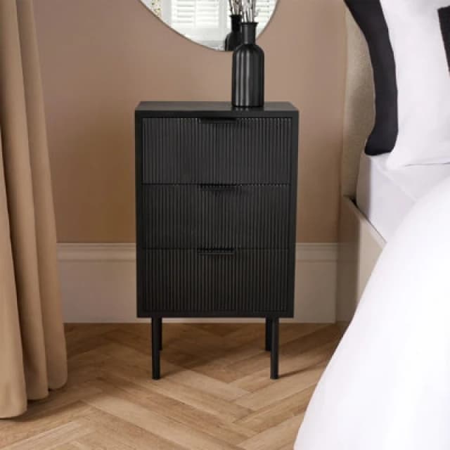 OHS OHS Ribbed Bedside Table Modern Bedroom 3 Draw Office Nightstand in Black One Size Unisex 5027434198535