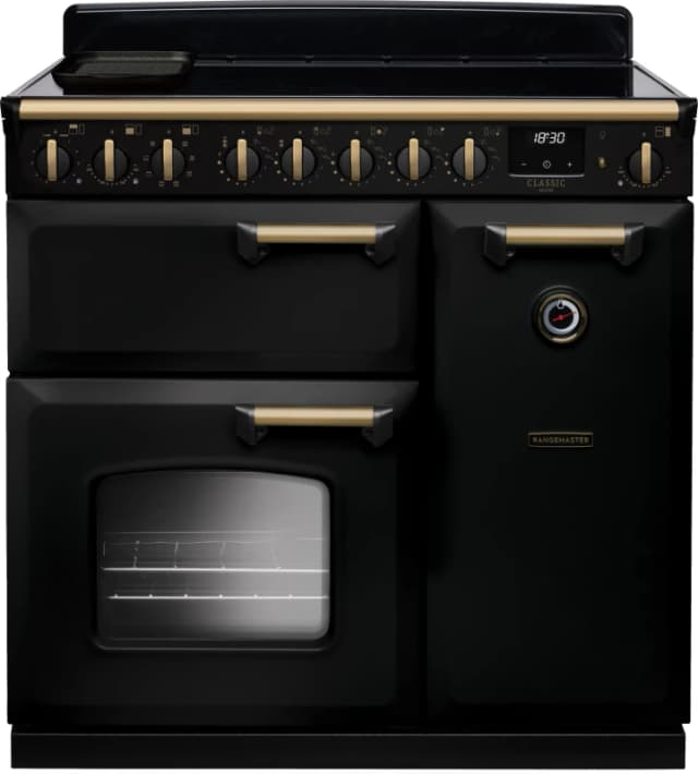 Rangemaster CLDL90EIPGBL/AB1 Classic Deluxe 90cm Induction Range Cooker Antique Brass Trim 18275 - BLACK CLDL90EIPGBL/AB1