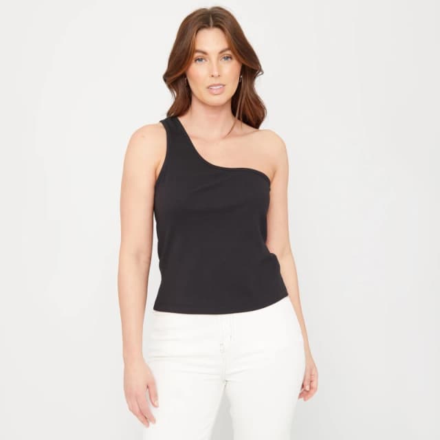 Be You One Shoulder Rib Top - Black 8