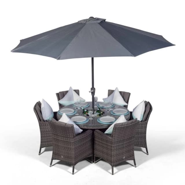 Thats Furniture Savannah Round 6 Seater Patio Dining Set with Ice Bucket Drinks Cooler in Grey Grey Unisex