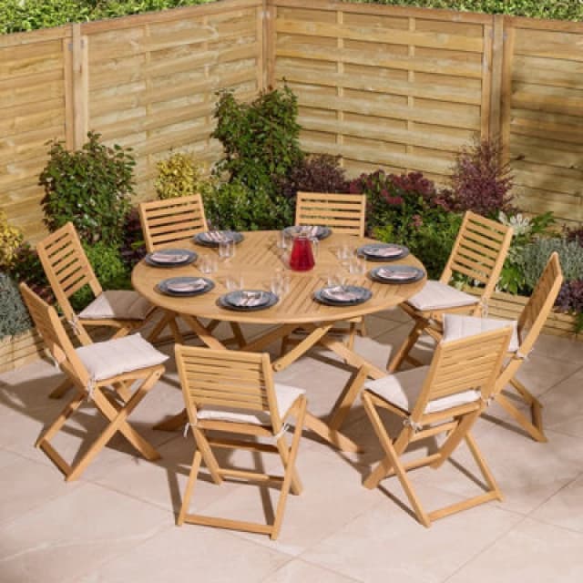 Rowlinson Ashdown Folding 8 Seat Round Dining Set with Cushions, Brown ASHRSET8