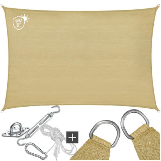 Tectake Sun Sail Sonny, Uv Protected, Water-Resistant And Anti-Tear - 3 X 4 M - Sand