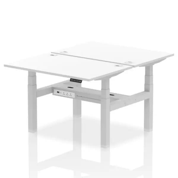 Air Air Back-to-Back 1200 x 800mm Height Adjustable 2 Person Bench Desk White Top with Cable Ports Silver Frame HASCP2P12800WHTS