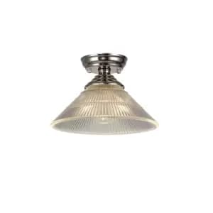 Dresden Flush Ceiling Lamp E27 With Cone 30cm Glass Shade Polished Nickel, Clear