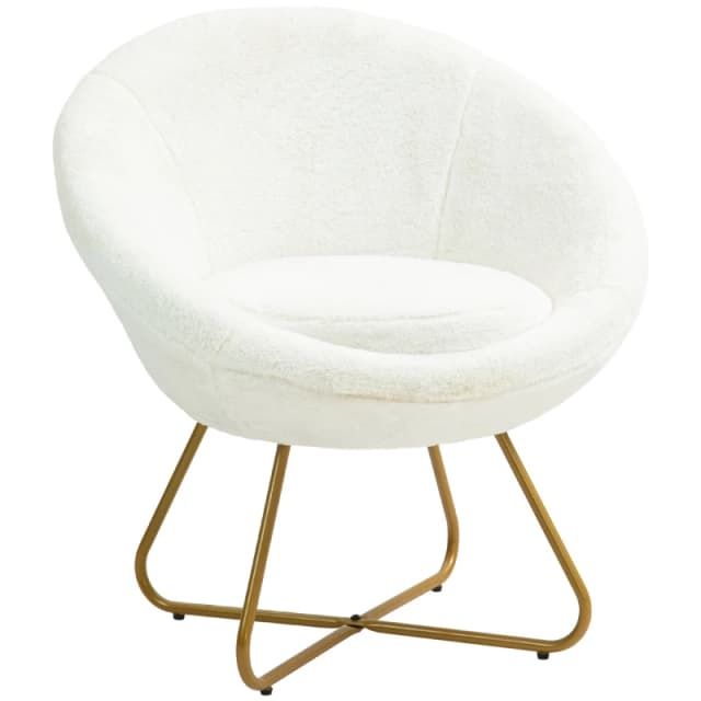 HOMCOM Faux Fur Comfy Chair with Golden Metal Legs - Non-Slip Footpad - White TJ Hughes 5061025084746