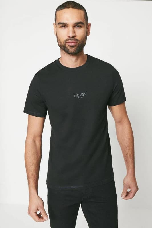 Guess Mens Aidy Crew Neck Ss Tee Jet Black Size: Small Black Male S