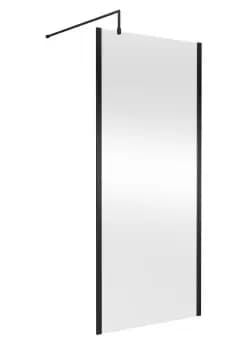 Nuie 900mm Outer Framed Wetroom Screen With Support Bar - Matt Black