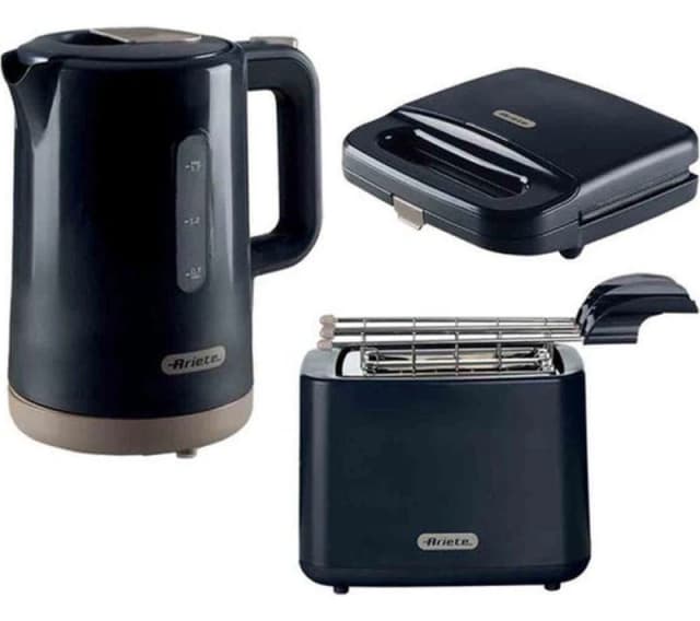 ARIETE Breakfast ARPK46 Jug Kettle, 2-Slice Toaster & Sandwich Toaster Bundle - Dark Grey, Black,Silver/Grey 5016368005798