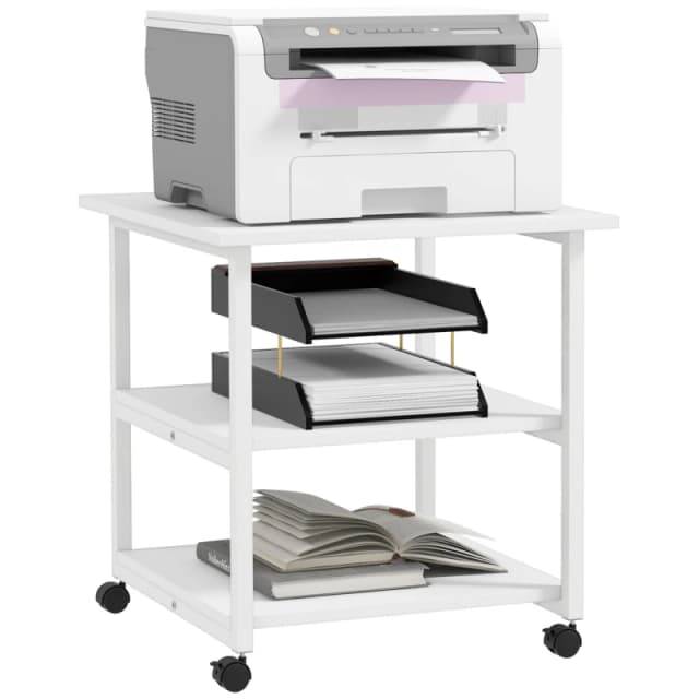 HOMCOM HOMCOM 3-Tier Printer Stand with Storage Shelf and Wheels Rolling Printer Cart in White White One Size Unisex 5056725534202