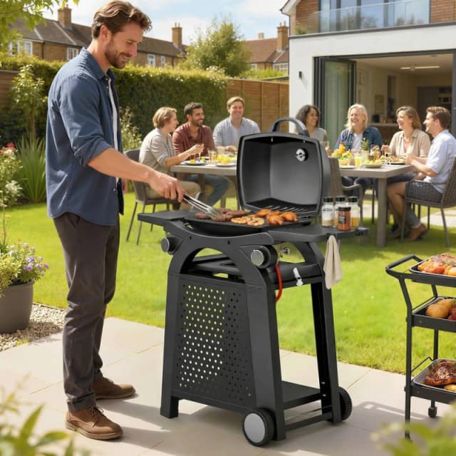 OUTSUNNY 2 Burner Gas Grill, 3.8 KW Barbecue Grill with Cast Iron Grates in Black Unisex
