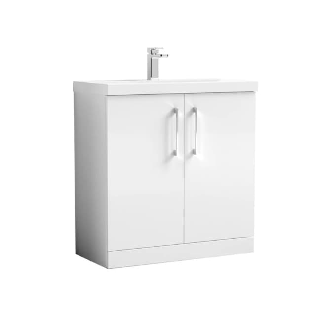 Balterley Modern Bathroom 2 Soft-Close Door Floor Standing Vanity Unit with Mid-Edge Basin, Gloss White, 800 mm in White White Unisex