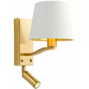 Wall Light Satin Brass Plate & Vintage White Fabric 40W E14 & 3W led