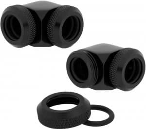 CORSAIR Hydro X Series XF 90° Compression Fitting - 12 mm, Black, Pack of 2, Black