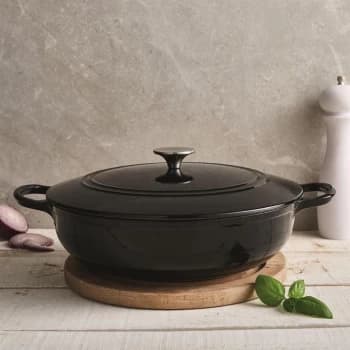 Linea Linea Cast Iron Low Round Casserole Dish - Black