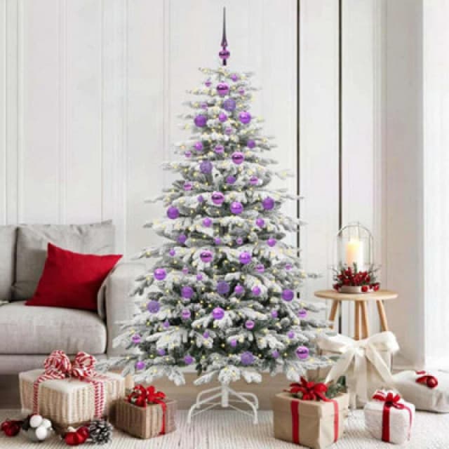 vidaXL Artificial Hinged Christmas Tree with Lilac Balls White 180cm PE and PVC, White 3395646