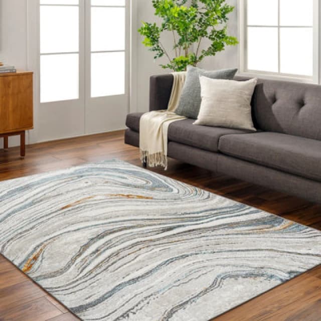 Livabliss Abstract Modern Marble Sky Blue/beige Makayla Area Rug 120 X 170 Cm - Easy Care, Non Shedding, Ideal For Living Room & Bedroom