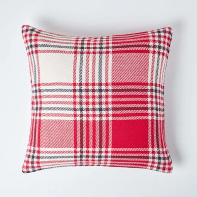 Homescapes Tartan Pattern Cushion Cover Red