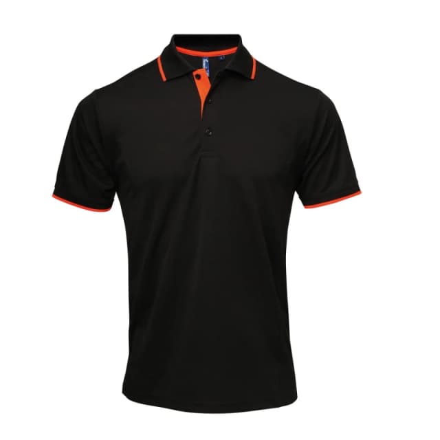 Premier Premier Men Contrast Coolchecker Polo Shirt in Black Size: Small Black S Male 5057520100579