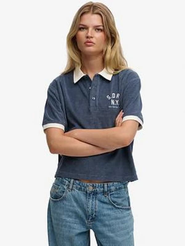 Superdry Womens terry polo Superdry Heritage Bleu Female XS