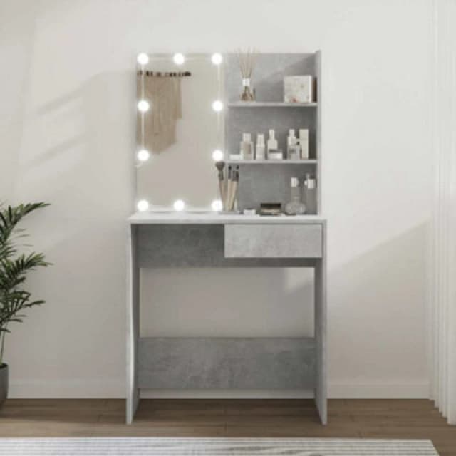 vidaXL Dressing Table with LED Concrete Grey 74.5x40x141 cm, Grey 808805