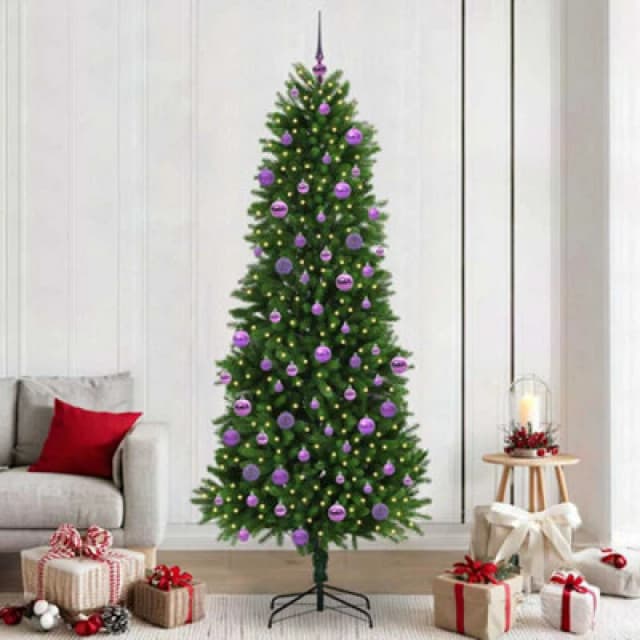 vidaXL Christmas Tree with 300 LEDs, Lilac Balls with Stand Green 240cm PE, Green 3396355