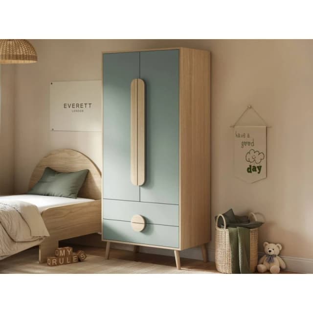 Flair Noah 2 Door Wardrobe with 2 Drawers Oak in Green Green Unisex